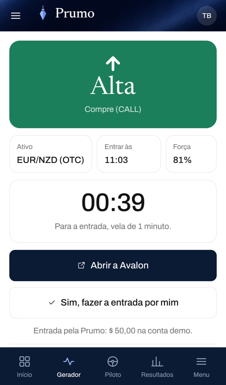 Tela do gerador de sinais no celular